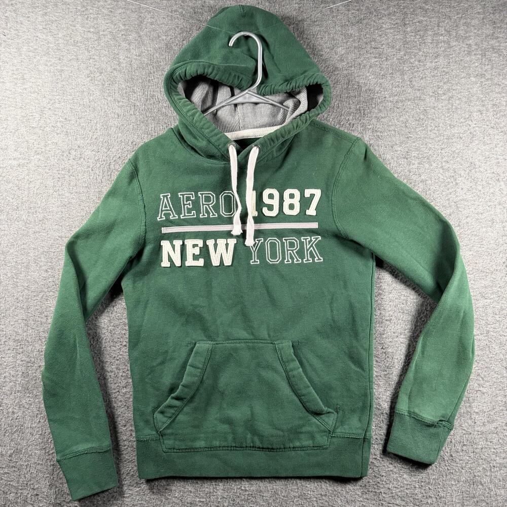 Aeropostale Hoodie Juniors XS Green Pullover AERO 1987 New York Graphic Y2K